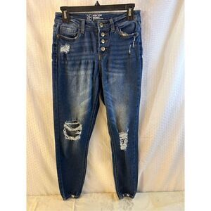 Nobo No Boundaries high‎ rise skinny blue jeans size 5 distressed button fly